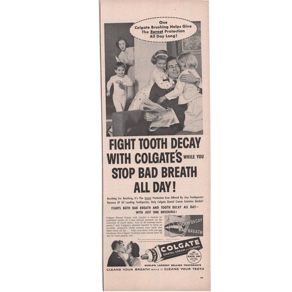 Colgate Dental Cream Magazine Advertisement 1950s Toothpaste Bad Breath Vintage